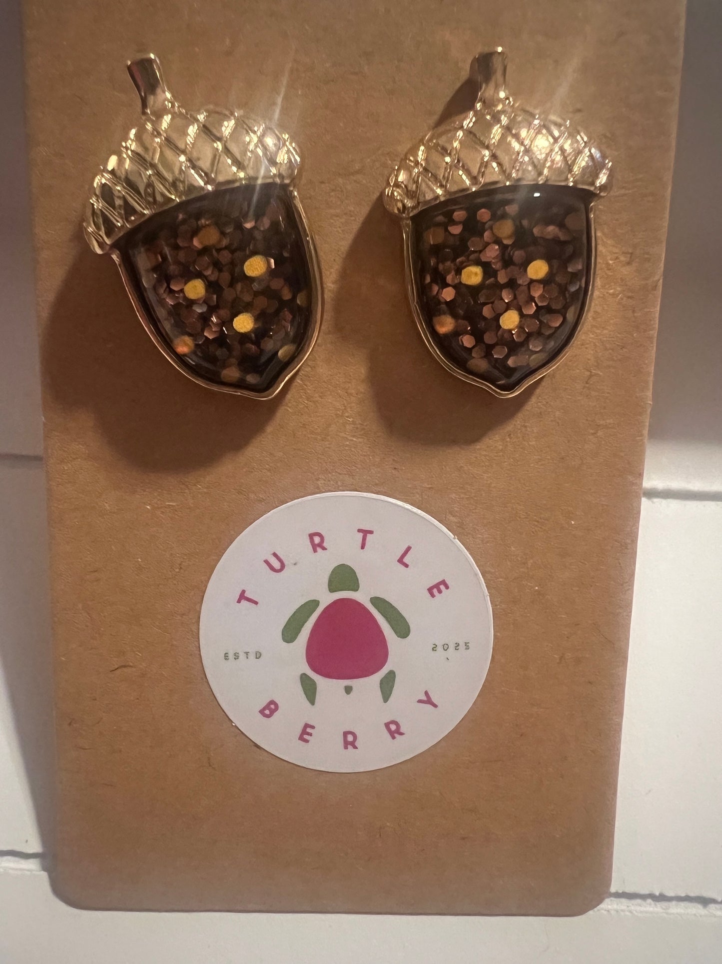 Glitter Acorn Stud Earrings