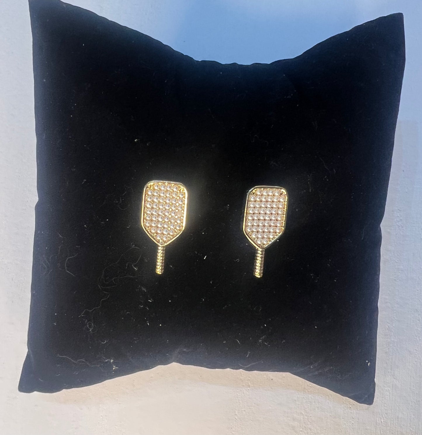 Pearl Pickleball Gold Stud Earrings