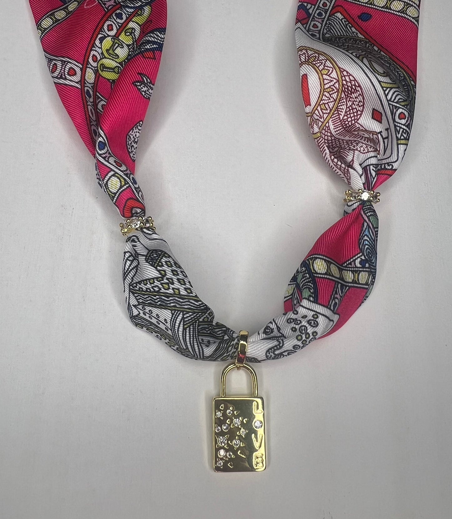 Gold Lock Charm Scarf Necklace