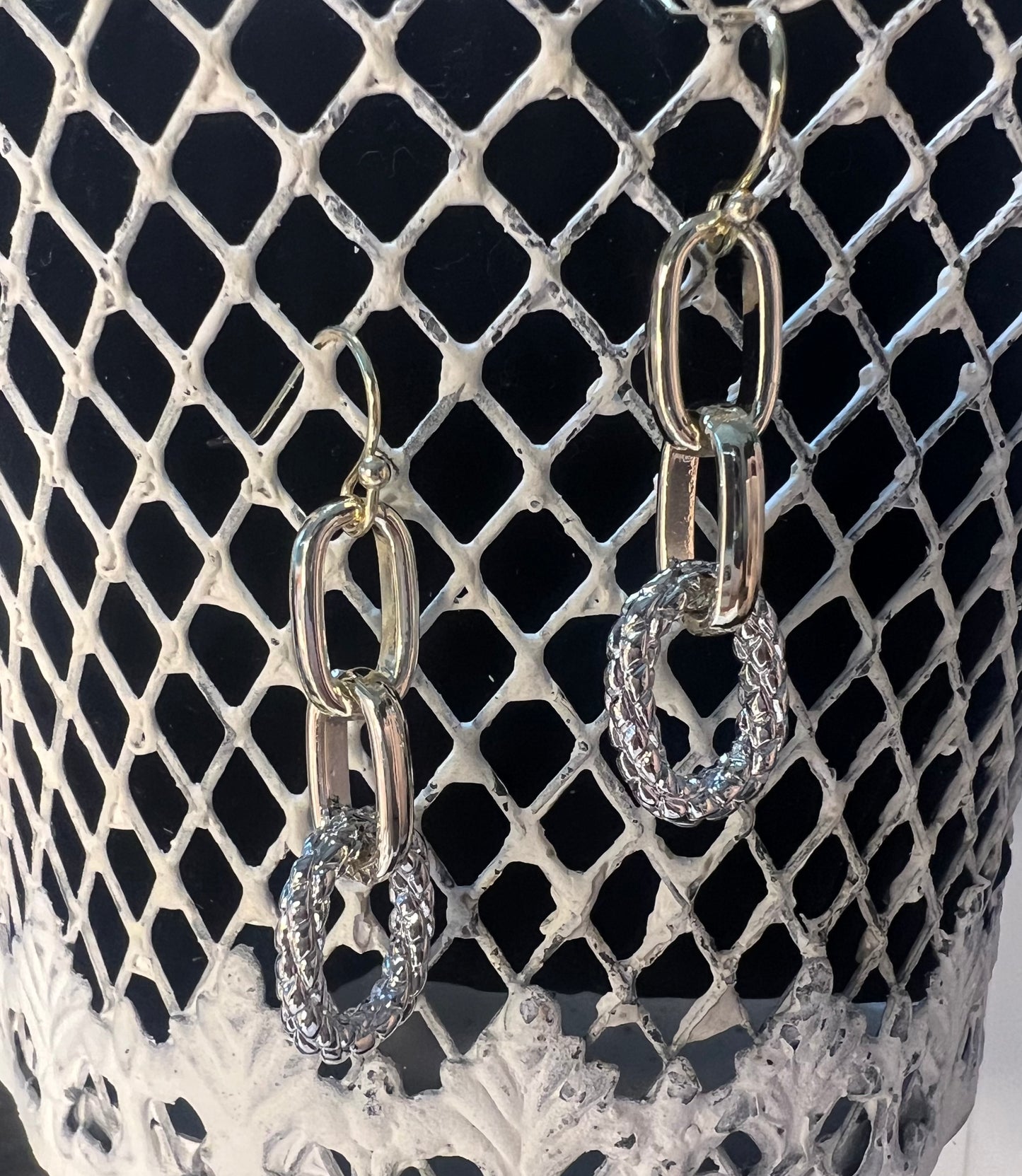 Mixed Metal Link Dangle Earrings