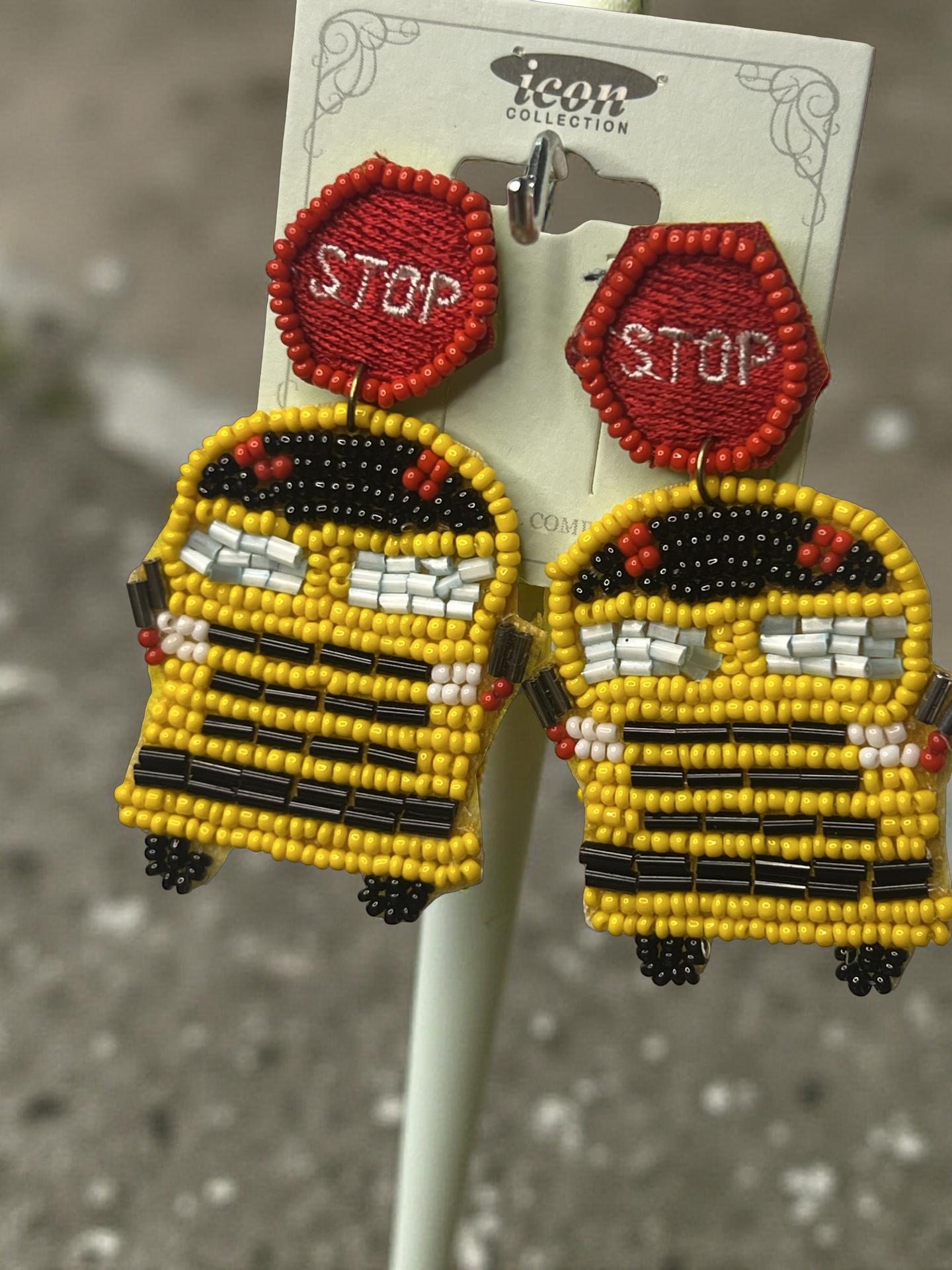 Beaded School Bus Dangle Earrings