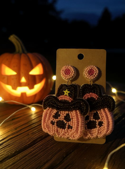 Pink Pumpkin Cowgirl Earrings