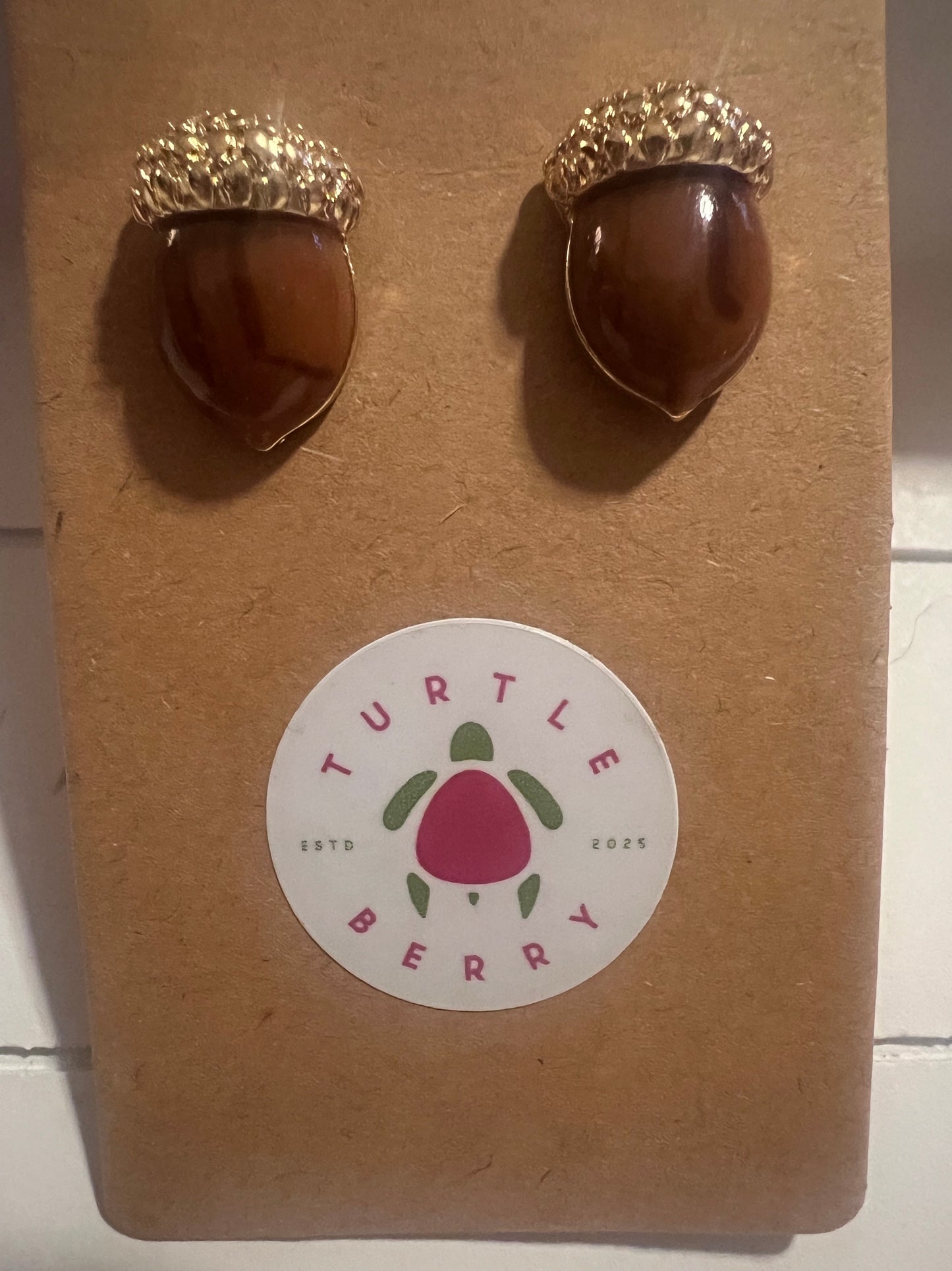 Brown Enamel Acorn Stud Earrings