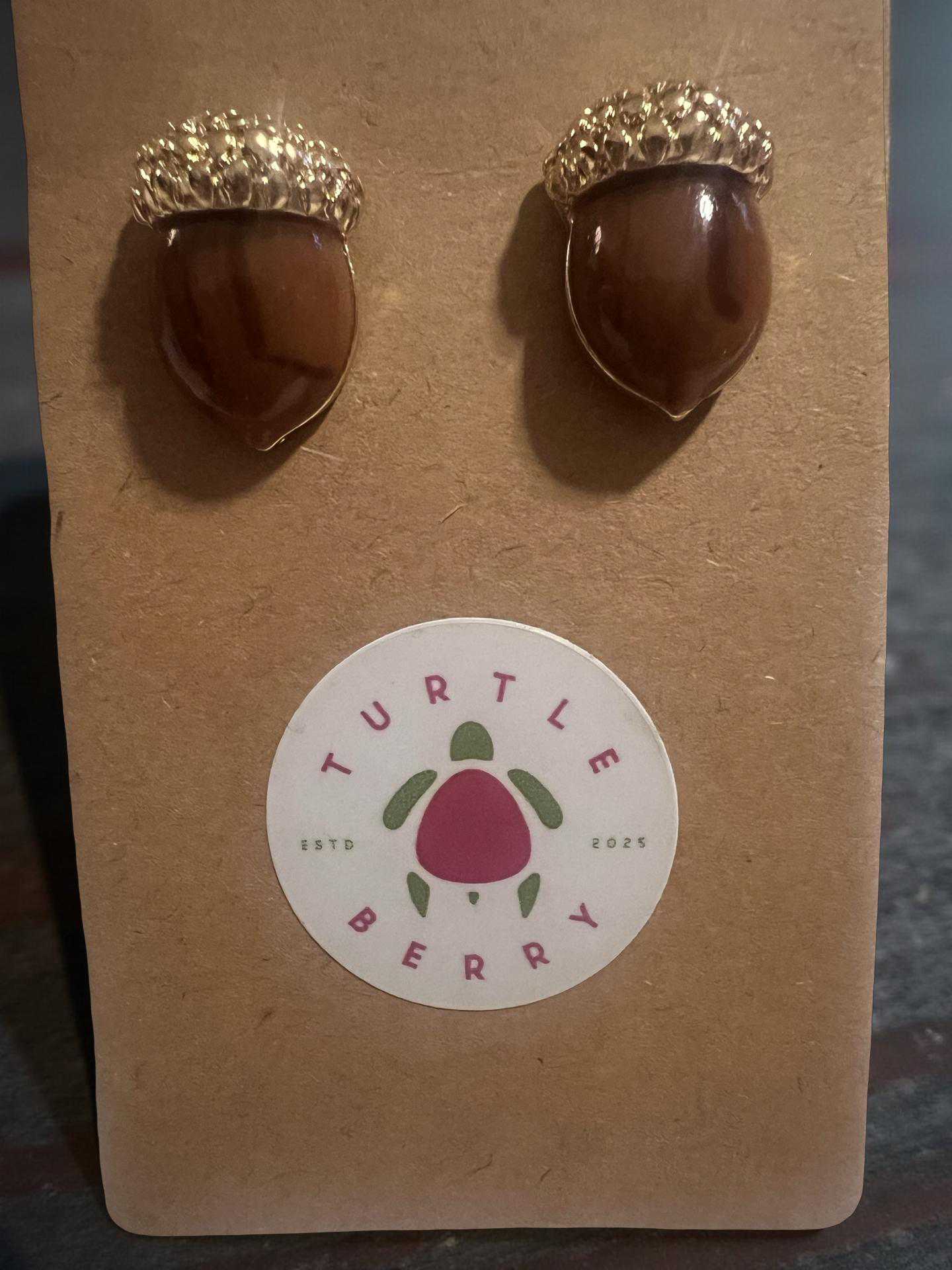 Brown Enamel Acorn Stud Earrings