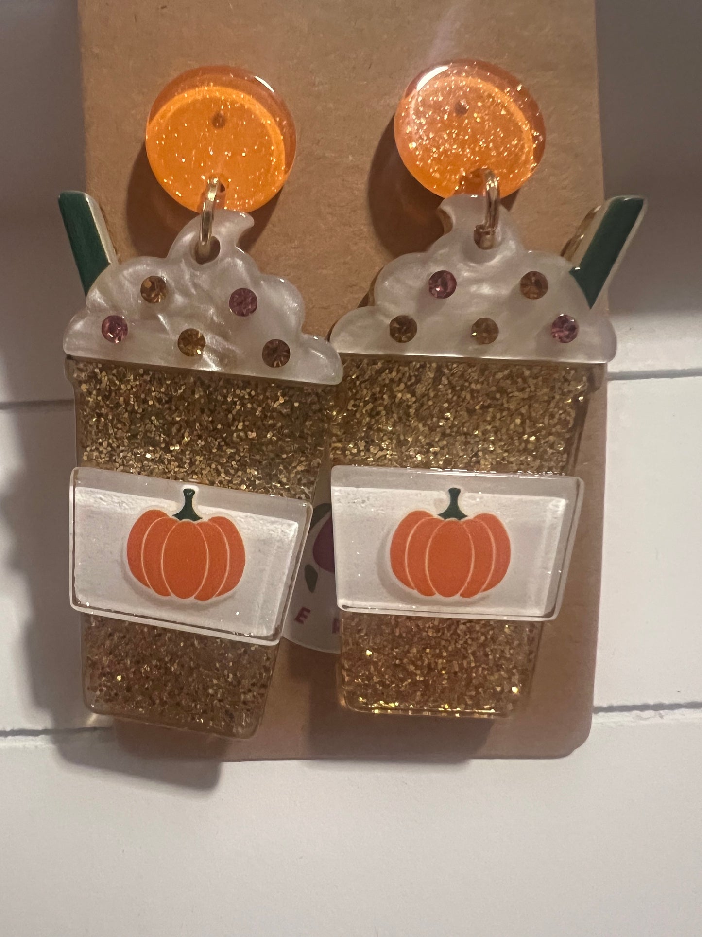 Pumpkin Glitter Coffee Earrings