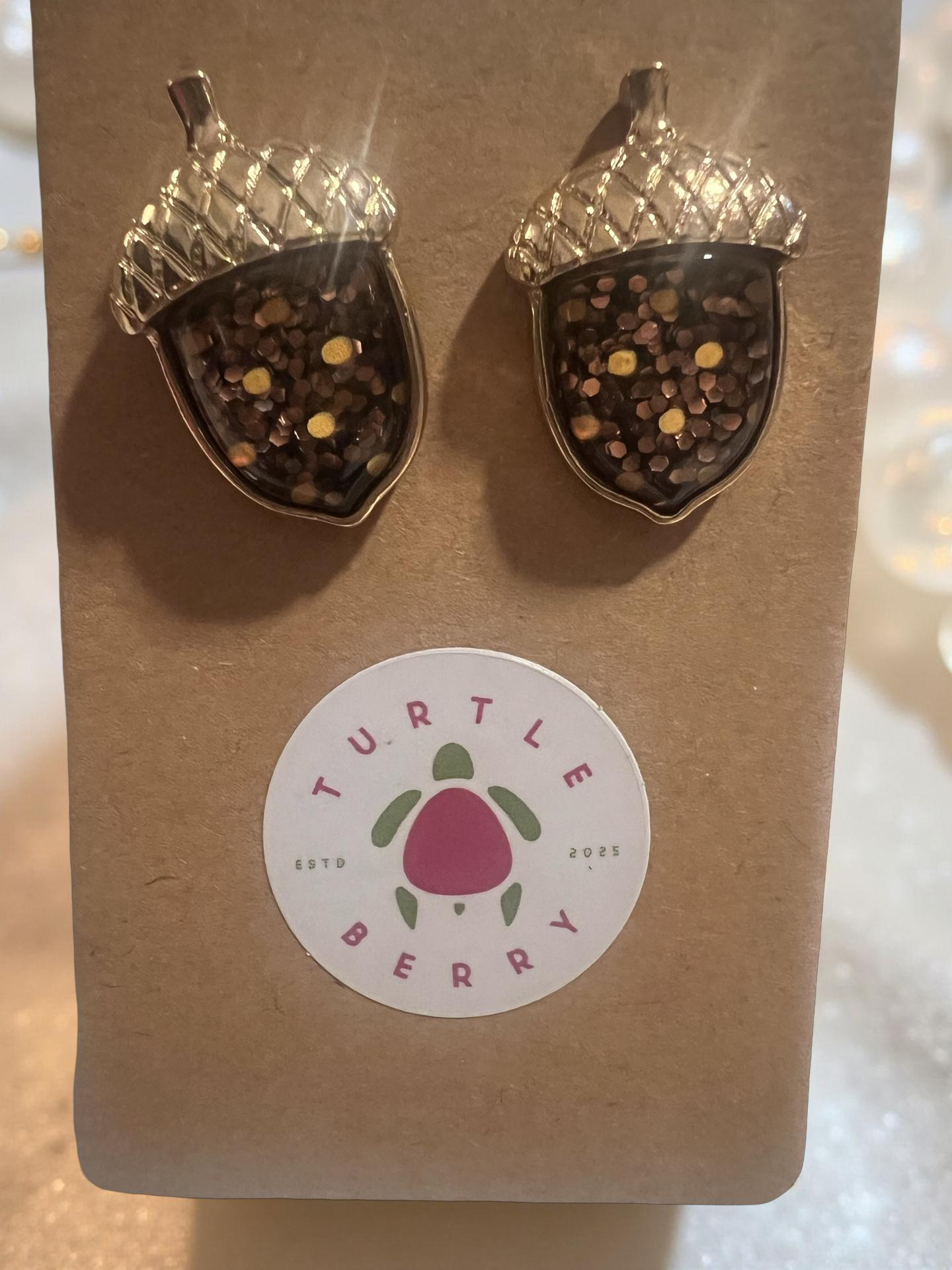 Glitter Acorn Stud Earrings