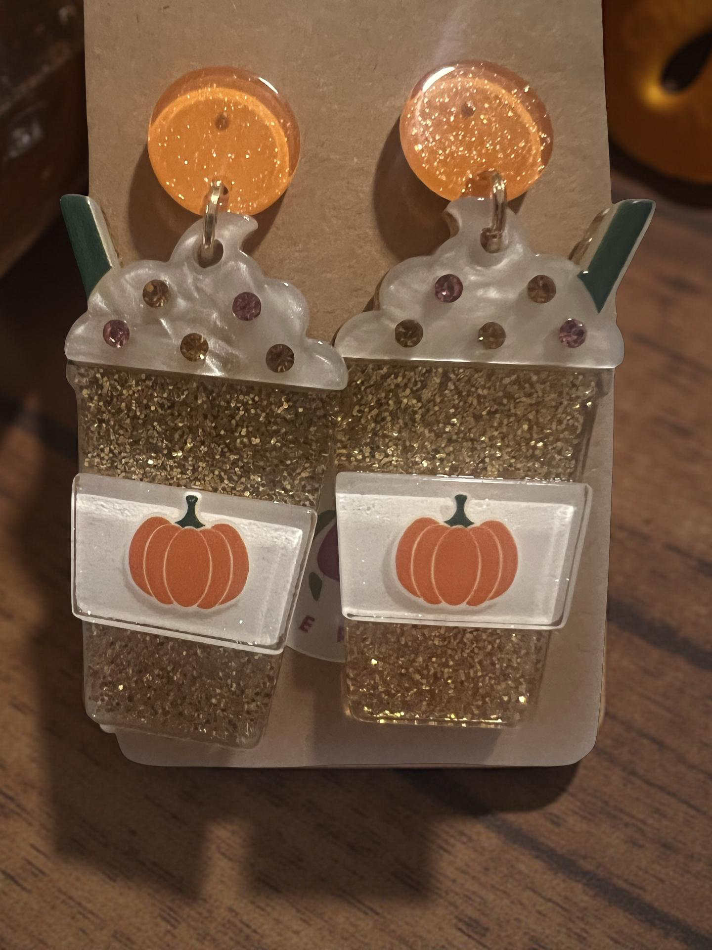 Pumpkin Glitter Coffee Earrings