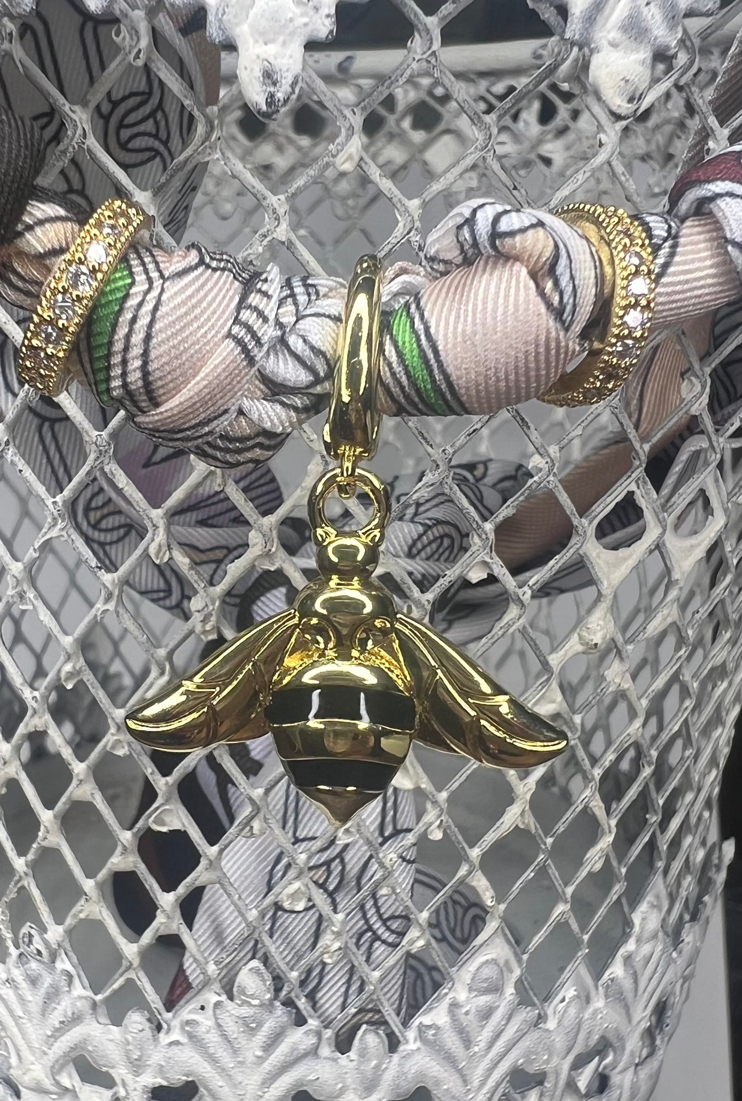 Gold Bee Charm Scarf Necklace