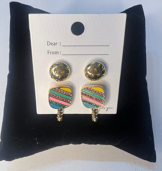 Multi Color Stripe Pickleball Gift Set Earrings