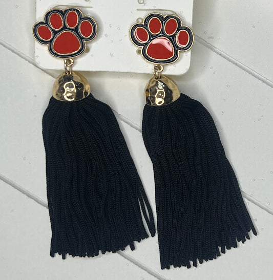 Red Paw Print Tassel Earrings