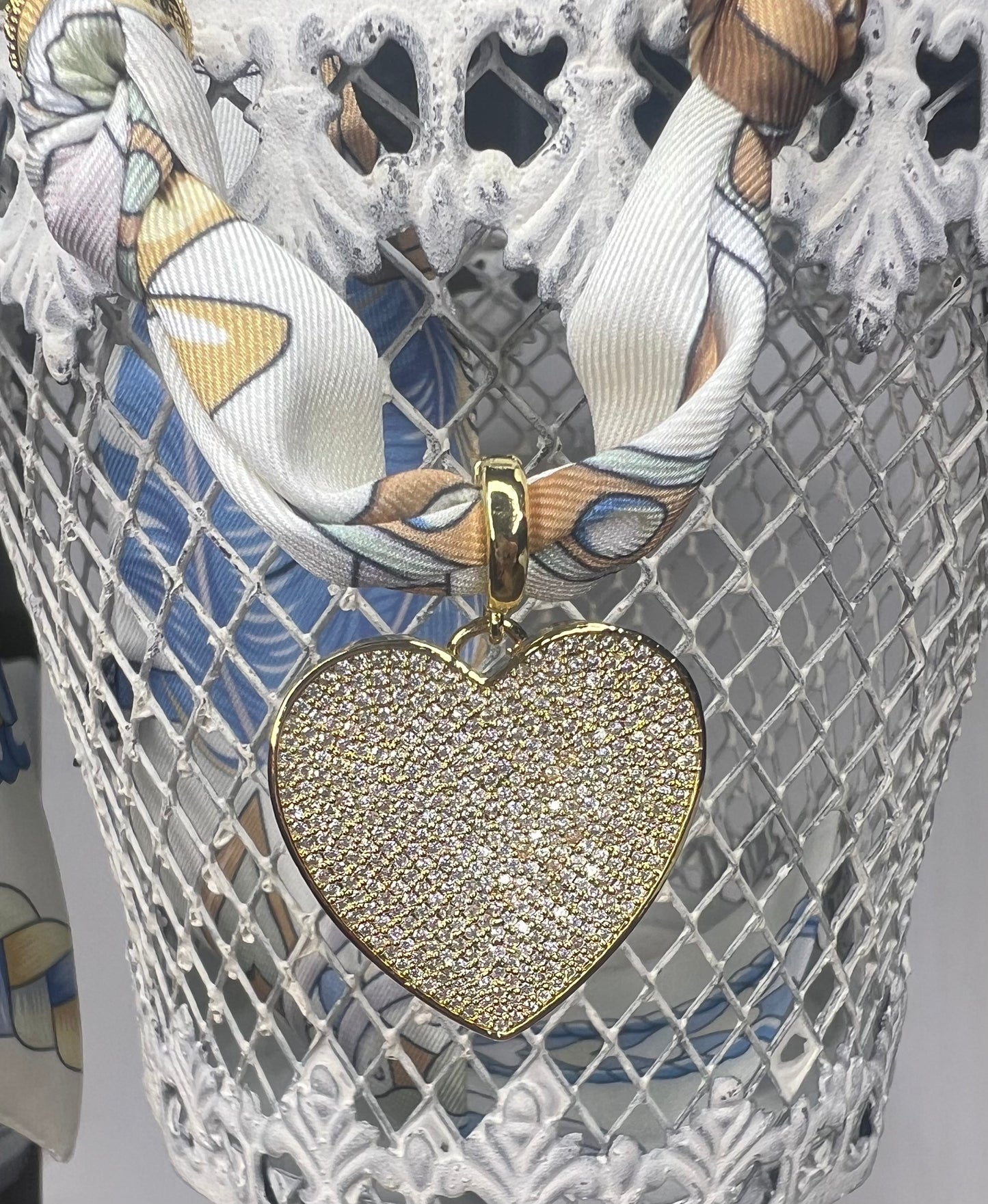 Pave Heart Charm Scarf Necklace
