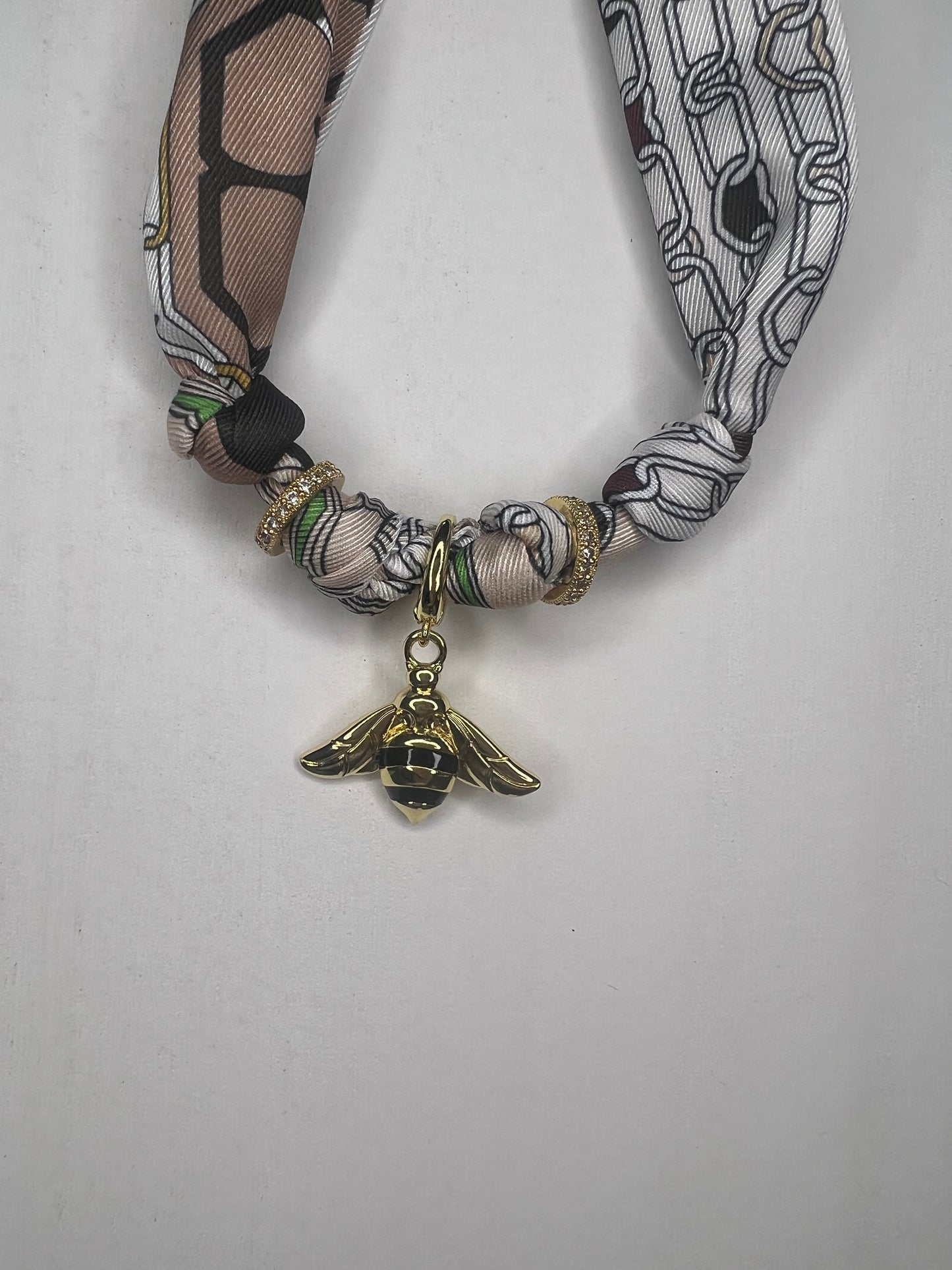 Gold Bee Charm Scarf Necklace