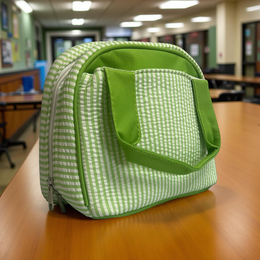 Green and White Seersucker Lunch Tote