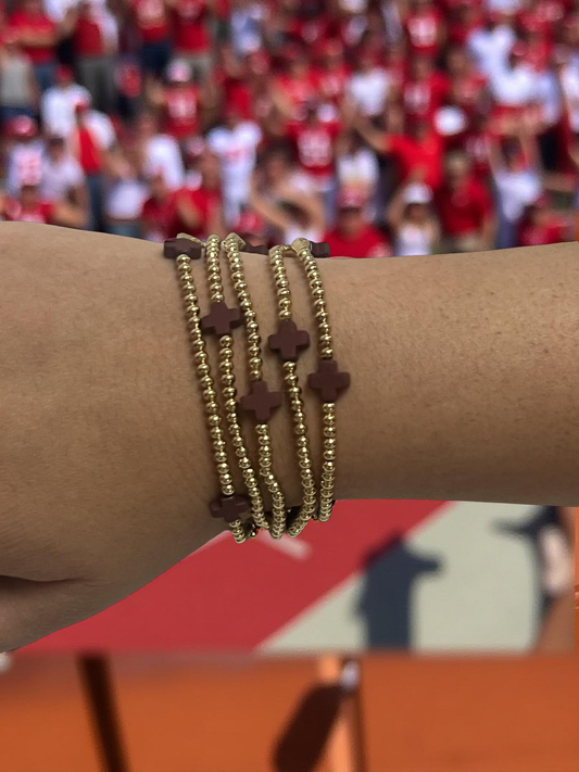 Crimson Cross Beaded Bracelet Set