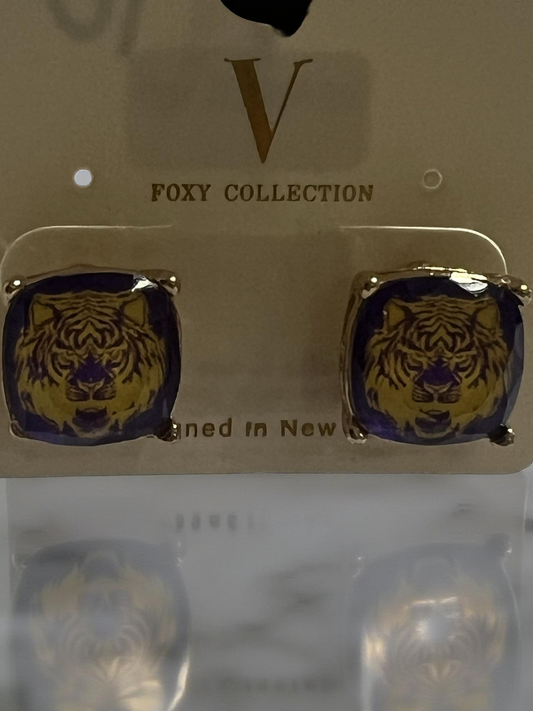 Purple With Gold Cat Gameday Earrings