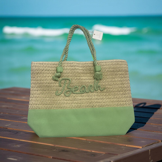 Green Woven Beach Bag