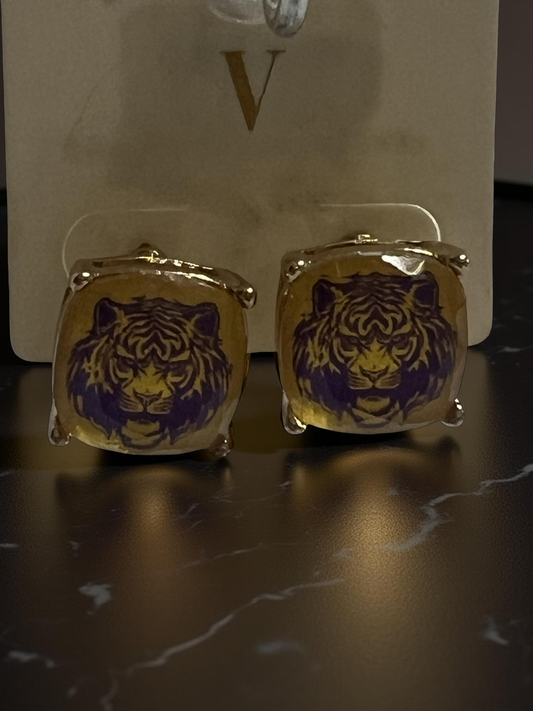 Gameday Purple Cat Stud Earrings