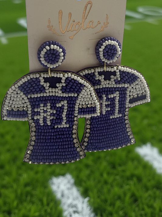 Purple and White Jersey Earrings