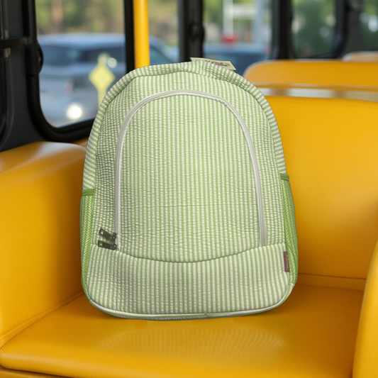 Green and White Seersucker Backpack