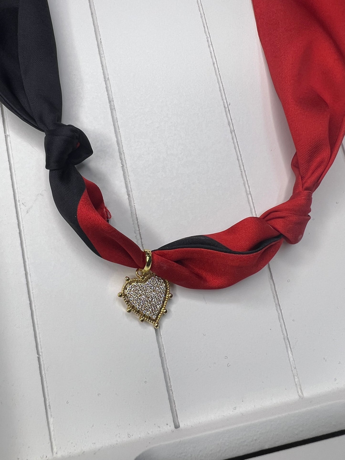 Red and Black Pave Heart Scarf Necklace