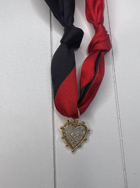 Red and Black Pave Heart Scarf Necklace