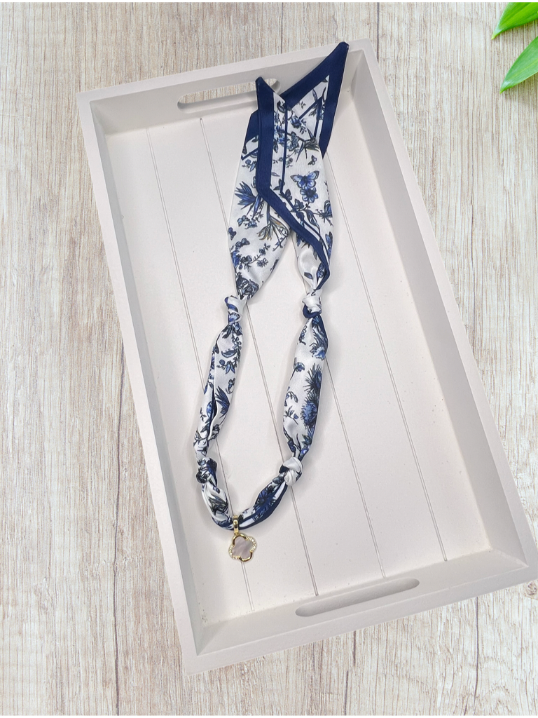 Blue and White Clover Scarf Necklace