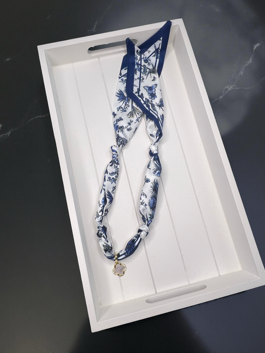 Blue and White Clover Scarf Necklace